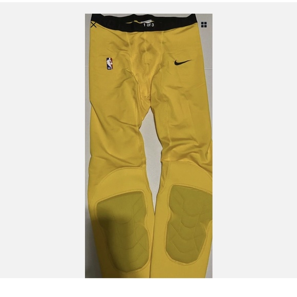 Nike NBA Pro HyperStrong Padded 3/4 Tights Men’s Pants Yellow - Picture 1 of 4